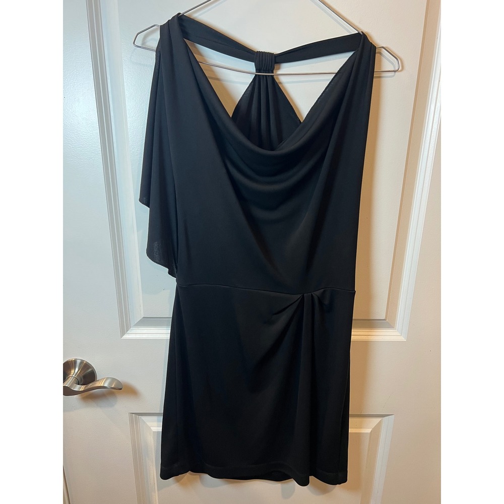 BCBGMAXAZRIA Women Dress Asymmetrical Draped Cowl Neck Black Size S
